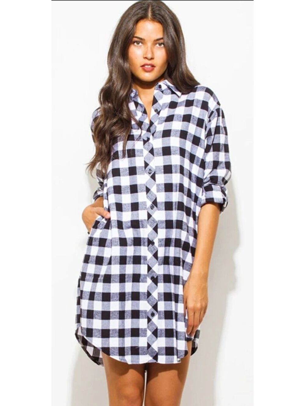 The Royal Standard Navy Blue White Checkered Plaid Lightweight Shirt Dress Small